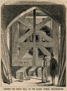 Ophijsen van de grote klok (Big Ben) naar de klokkentoren, Westminster