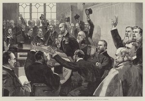 Herverkiezing van de heer Parnell als leider van de Ierse partij, 25 november 1890, in Commissie Kamer nr. 15, Lagerhuis door English School