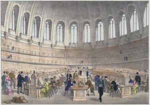 Leeszaal in het British Museum, Londen (gekleurde gravure)