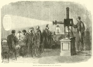Ballonberichten lezen met de microscoop, oktober 1870 door English School