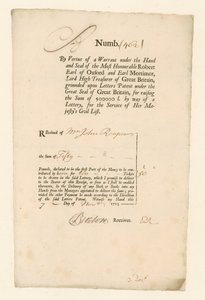 Ontvangstbewijs voor Civil List Loterij van 1713 door English School