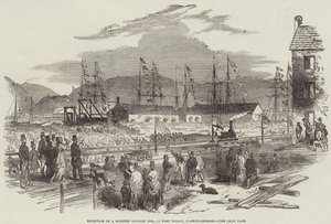 Ontvangst van een monster spoorstaaf in Port Talbot, Glamorganshire