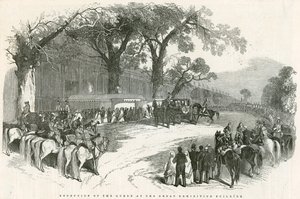 Ontvangst van de Koningin in het Grote Tentoonstellingsgebouw, Grote Tentoonstelling, 1851 door English School