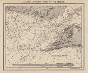 Verminderde admiraliteitskaart van de Needles (kleur litho) door English School