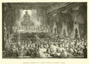 Religieuze ceremonie in een Chinese Lamasery, Boeddhistische tempel door English School