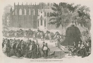 Verwijdering van de klok voor de Grote Klok van Westminster Palace door English School