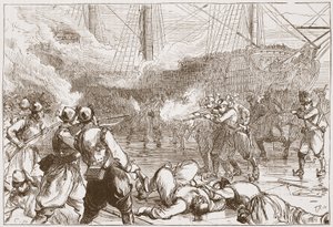 Terugdrijving van de Spaanse soldaten in Amsterdam, illustratie uit De Geschiedenis van het Protestantisme door James Aitken Wylie, 1878 door English School