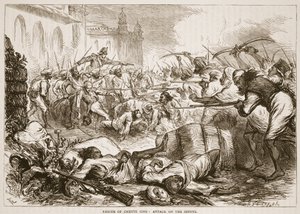 Redding van Cheyte Sing: aanval op de sepoys, illustratie uit Cassells Geïllustreerde Geschiedenis van India door James Grant, uitgegeven 1879