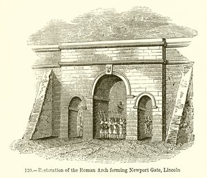 Restauratie van de Romeinse boog die Newport Gate vormt, Lincoln door English School
