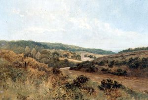 Rivierlandschap met kerk in de verte