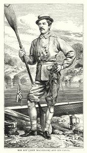 Rob Roy, John MacGregor, en zijn kano (gekleurde gravure) door English School