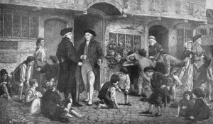 Robert Raikes, de Oprichter van Zondagscholen, en het Huis waar de Eerste Zondagschool werd Gehouden door English School