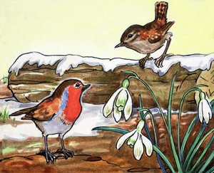 Roodborstje en Jenny Wren door English School
