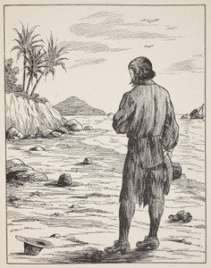 Robinson Crusoe op zijn eiland, illustratie uit Het verhaal van Robinson Crusoe: Een bewerking voor kinderen volgens Defoes taal, uitgegeven door Griffith Farran Browne & Co. Limited, Londen