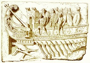Romeinse galei, illustratie uit History of Rome door Victor Duruy, gepubliceerd 1884 door English School