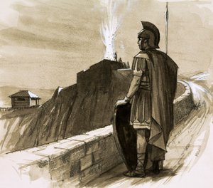 Romeinse soldaat die een grensmuur bewaakt door English School