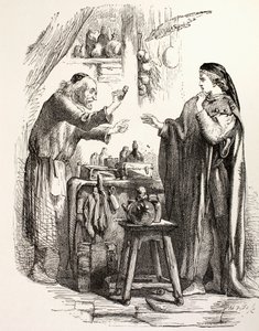 Romeo koopt gif van de apotheker, illustratie uit Romeo en Julia, uit 