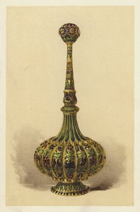 Rozenwaterfles of sproeier, in zilver verguld en geëmailleerd door English School