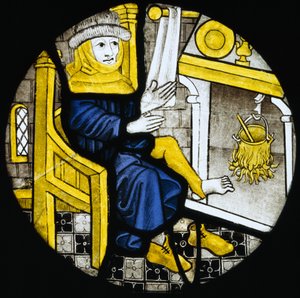 Rondel die de maand februari uitbeeldt, laat 15e eeuw (glas-in-lood)