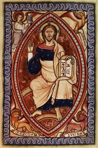 Christus in Majesteit met symbolen van de evangelisten, uit de Westminster Psalter, c.1250
