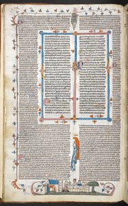 Royal 10 E. IV, f.250v Tekst met randdecoratie en een koning die dineert, illustratie uit de 