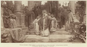 Koninklijke Academie Prijsontwerp voor Decoratie van een Openbaar Gebouw, "St. Augustinus Predikt het Christendom in Engeland" (gravure) door English School