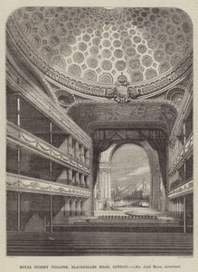 Royal Surrey Theatre, Blackfriars Road, Londen, Mr John Ellis, Architect (gravure) door English School