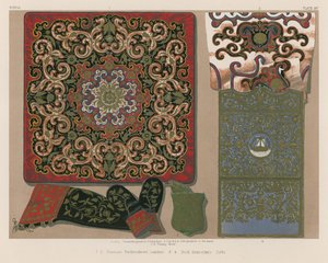 Russisch geborduurd leer, goudborduurwerk, Corfu (chromolitho)