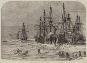 Russische schepen bevroren bij de monding van de Dnjepr (gravure)