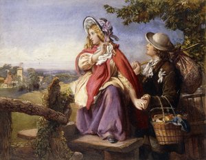Rustieke geliefden steken een stijl over, ca. 1860