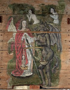 Sint-Michiel en de duivel, uit de Wenhaston Doom, ca. 1500-20