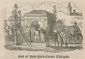 Verkoop van tolpoort (Hyde Park Tolweg), Hyde Park Corner, Londen door English School