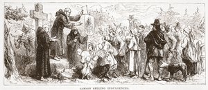 Samson verkoopt aflaten, illustratie uit De Geschiedenis van het Protestantisme door James Aitken Wylie, 1878 door English School