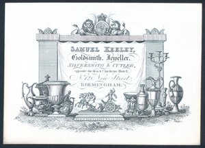 Samuel Keeley, goudsmid, juwelier, zilversmid & messenmaker, handelskaart