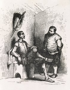 Sancho: Ik zou een zeldzame huisbaas maken, illustratie uit Act II, scène I van Don Quichot in Engeland. Een Komedie, gegraveerd door P. Soyer