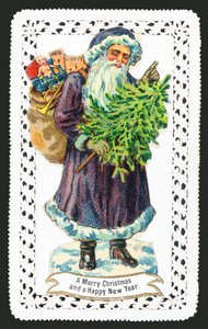 Kerstman met Speelgoedzak en Boom, Kerstkaart door English School