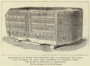 Sarcophagus waarin het Gebalsemde Lichaam van Alexander de Grote zou zijn gelegd door Ptolemaeus, uit de Ruïnes van de Soma in Alexandrië