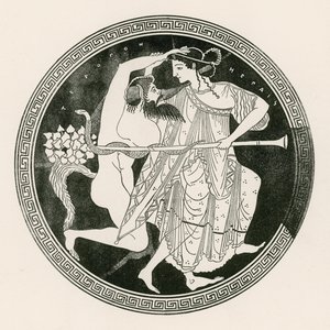 Satyr en Maenade (gravure) door English School