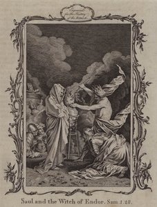 Saul en de heks van Endor (gravure) door English School