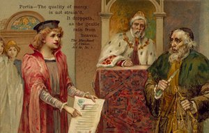Scène uit De koopman van Venetië van William Shakespeare (kleurenlitho)