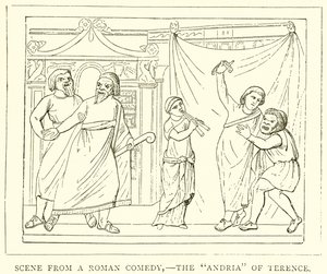 Scène uit een Romeinse komedie,--De Andria van Terentius door English School