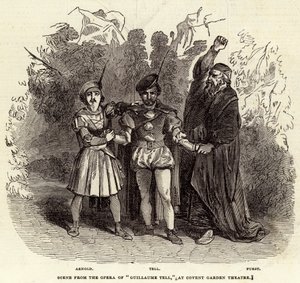 Scène uit de opera "Guillaume Tell," in het Covent Garden Theatre door English School