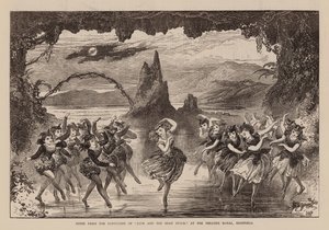 Scène uit de pantomime van "Jack and The Bean Stalk," in het Theatre Royal, Sheffield (gravure) door English School