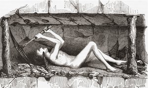 Scène in een Engelse kolenmijn, begin 19e eeuw (gravure) door English School