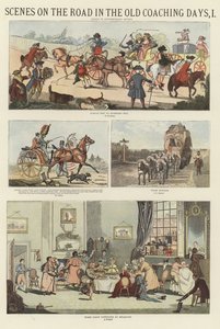 Scènes op de weg in de oude koetsdagen door English School