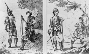 Schotse soldaten van de Hooglanden en een Hooglandofficier en sergeant