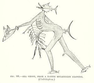 Zeegest, uit een inheemse Melanesische tekening, Codrington door English School