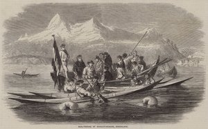 Zeehondenjacht bij Kingigtorssuak, Groenland (gravure) door English School