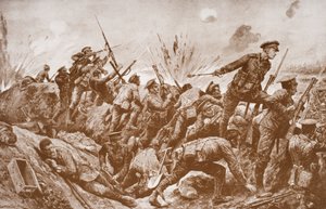 Tweede-Luitenant G.H. Woolley in de verdediging van Hill 60 met zijn mannen door English School