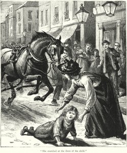 "Ze greep naar de jurk van het kind" (gravure) door English School